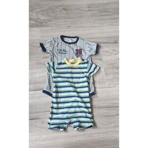 Carter’s Baby Romper Set 6M Gray Navy Striped Sports Short Sleeve 2pc Outfit